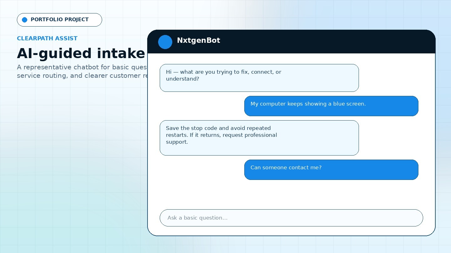 ClearPath Assist AI-guided intake assistant project showcase